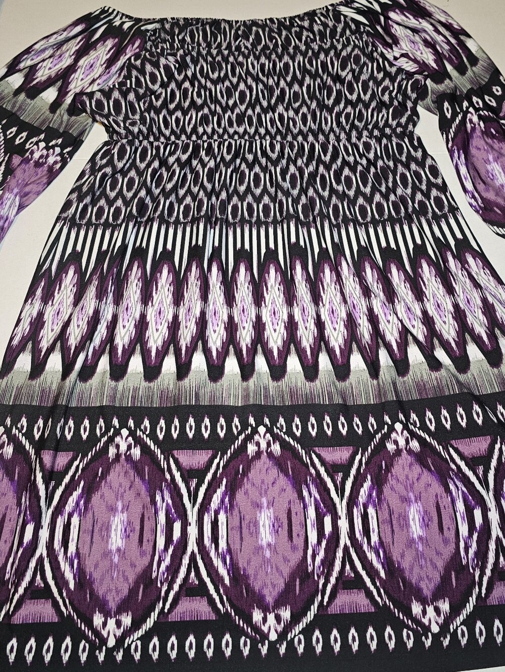 Forever 21 Boho Dress Size L Women's Hippie Black Purple 3/4 Sleeves